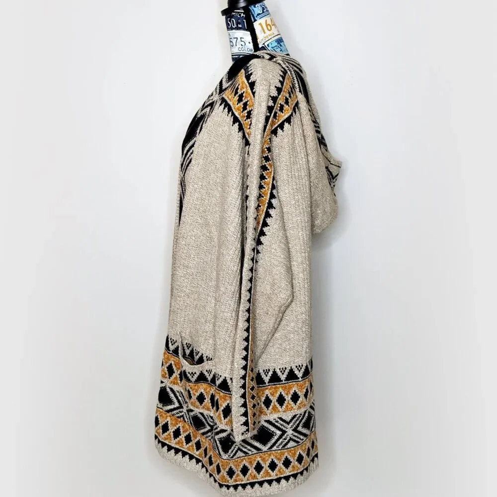 LUCKY BRAND Longline Cardigan Hoodie Open Front Aztec Southwestern Chunky Sz 3X - Picture 6 of 14